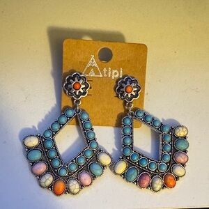 Geometric Multicolor Silver Earrings